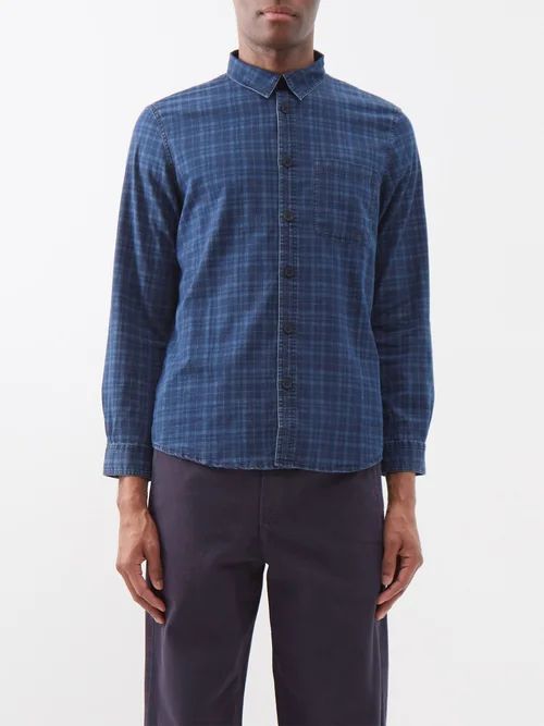 Enrico Checked Cotton-chambray Shirt - Mens - Blue Multi
