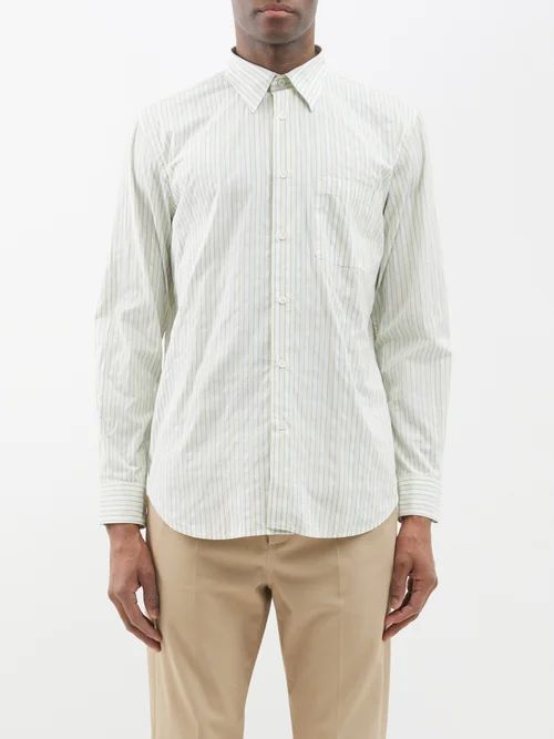 Adrian Striped Cotton Shirt - Mens - Green Stripe