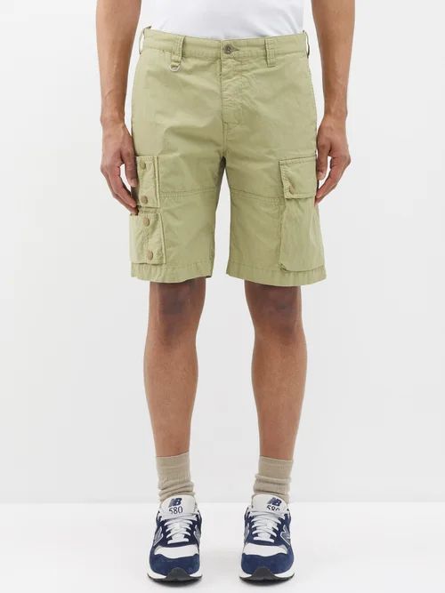 Harker Garment-dyed Cotton-blend Cargo Shorts - Mens - Khaki