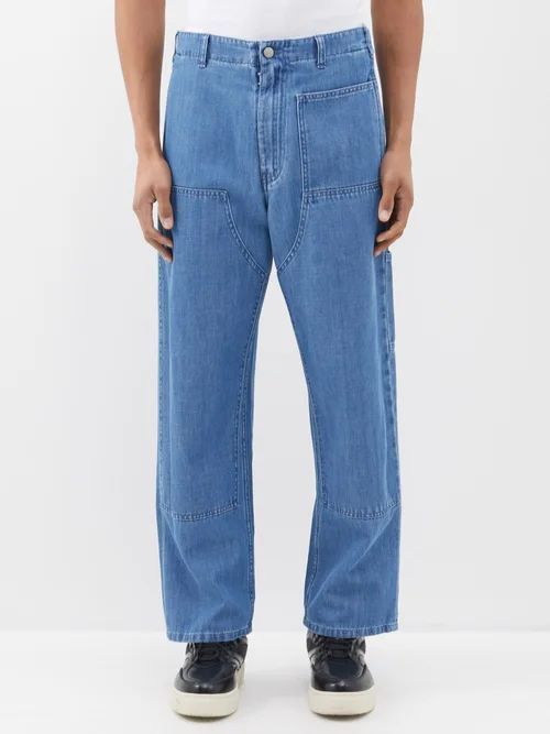 Panelled Straight-leg Jeans - Mens - Grey Light Blue