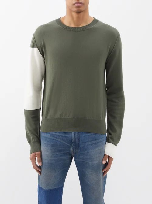 Two-tone Cotton-jersey Sweatshirt - Mens - Green