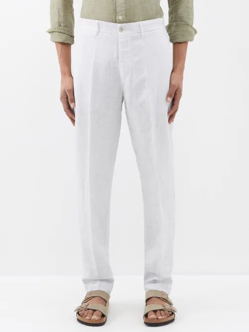 120% Lino - Linen Slim-leg Suit Trousers - Mens - Light Grey