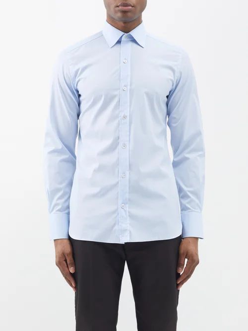Cotton-poplin Shirt - Mens - Light Blue