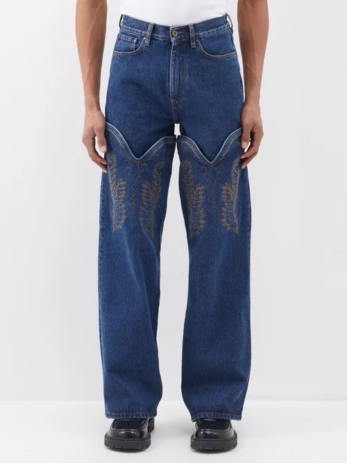 Cowboy-cuff Straight-leg Organic Jeans - Mens - Blue Navy