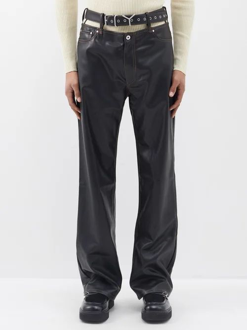 Cutout-waist Faux-leather Trousers - Mens - Black