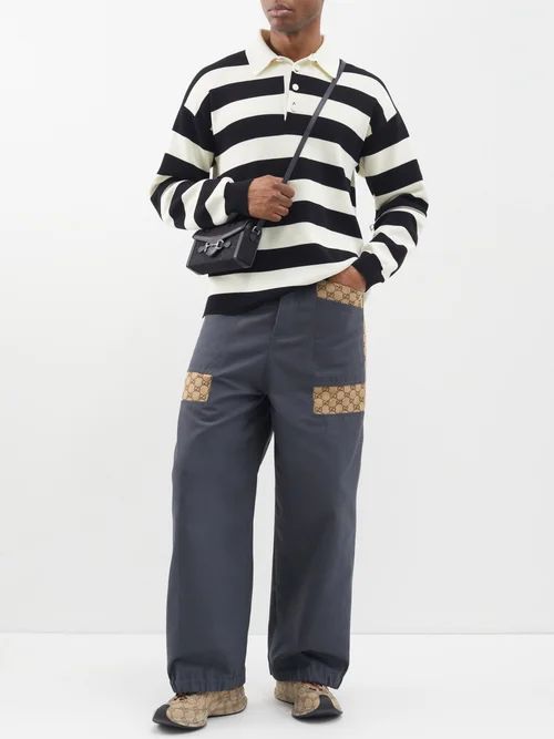 GG-jacquard Canvas Trousers - Mens - Dark Grey