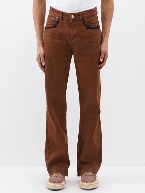 Hussar Embroidered Straight-leg Jeans - Mens - Brown