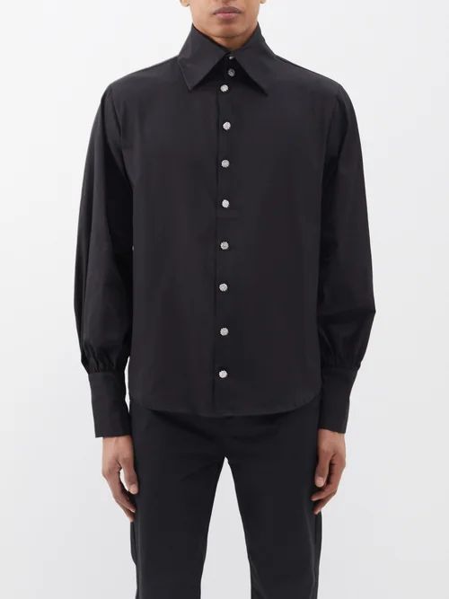 Metal-button Cotton-poplin Shirt - Mens - Black