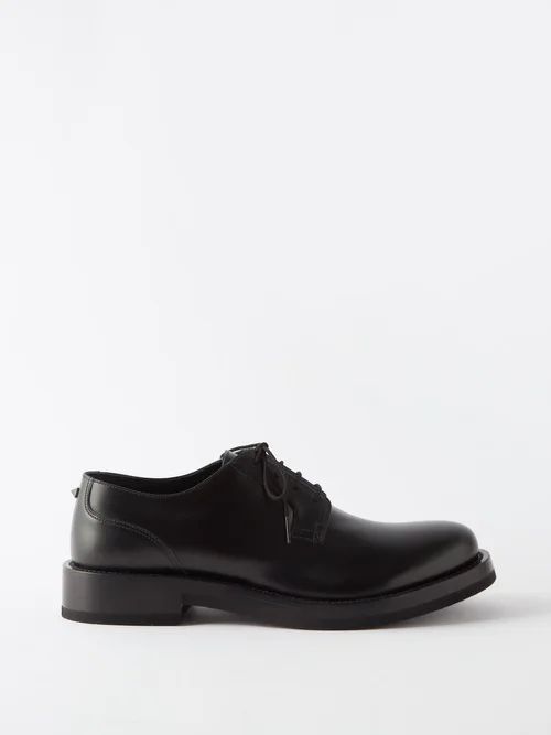 Rockstud Leather Derby Shoes - Mens - Black