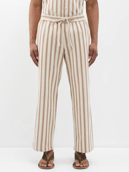 Striped Cotton-blend Trousers - Mens - Brown Multi