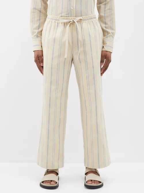 Striped Organic-cotton Trousers - Mens - Beige Multi