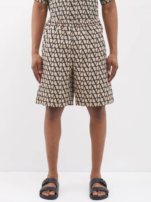Toile Iconographe Silk-faille Shorts - Mens - Brown Multi