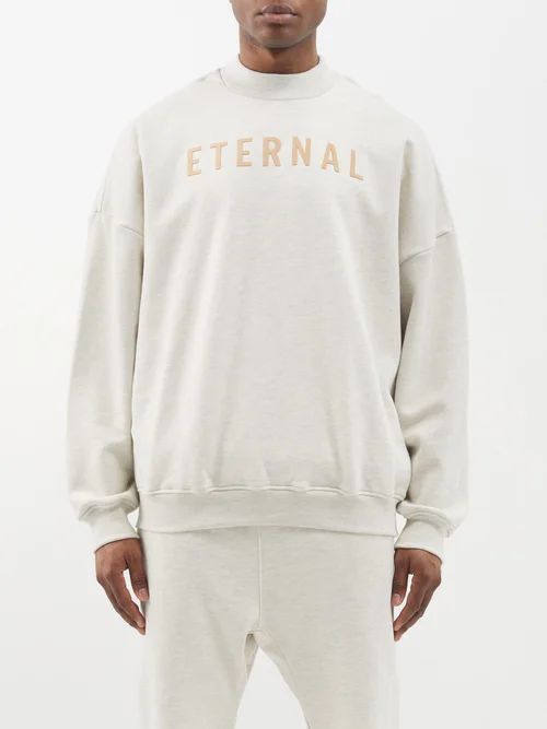 Eternal Flocked Cotton-jersey Sweatshirt - Mens - Oatmeal