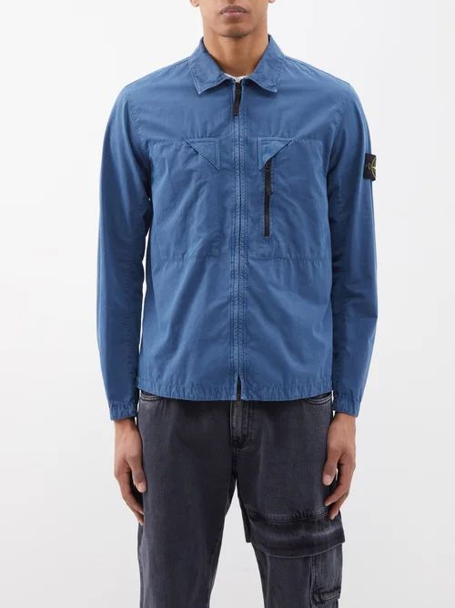 Logo-patch Garment-dyed Cotton Overshirt - Mens - Dark Blue