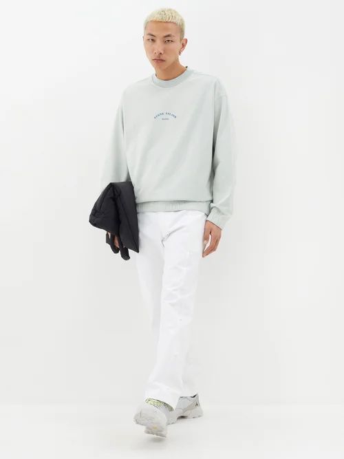 Logo-print Cotton-blend Sweatshirt - Mens - Sky Blue