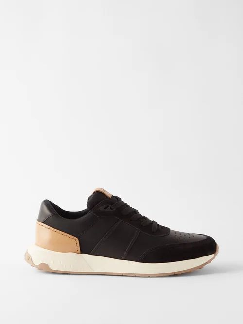 Leather-panel Canvas Trainers - Mens - Black Beige