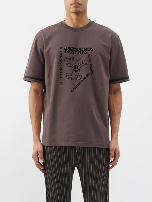 Banana Flocked Cotton T-shirt - Mens - Brown