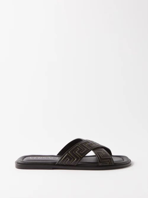 Greco Leather Slides - Mens - Black