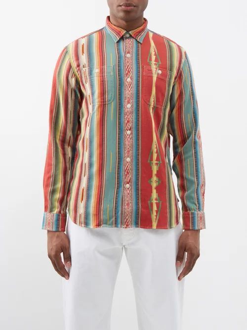 Farrell Jacquard Cotton Shirt - Mens - Red Multi