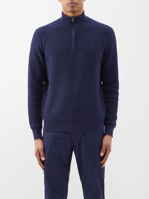Quarter-zip Cotton-blend Sweater - Mens - Navy