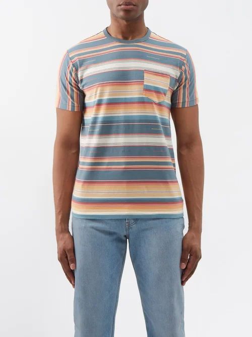 Serape Patch-pocket Striped Cotton-jersey T-shirt - Mens - Blue Multi