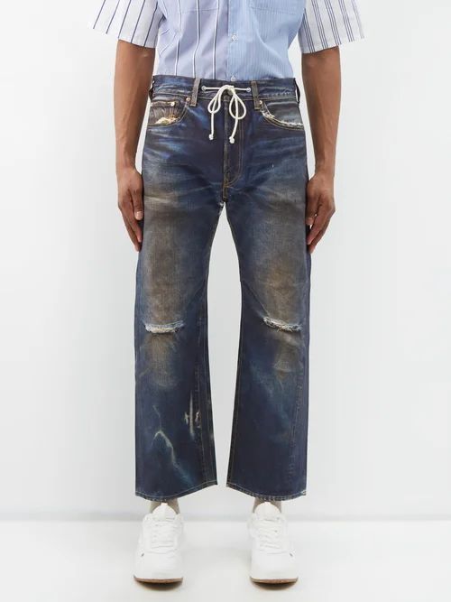 X Levi's Distressed Straight-leg Jeans - Mens - Indigo