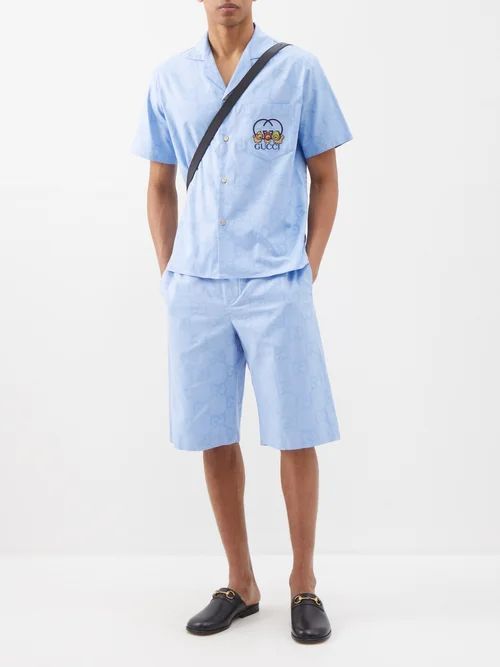 X Pikarar Gg-jacquard Cotton Shorts - Mens - Sky Blue
