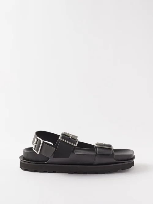 Buckled Leather Slingback Sandals - Mens - Black