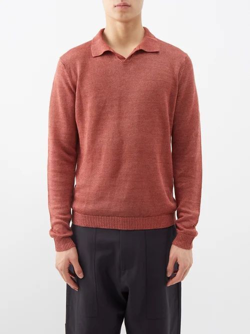 Harrison Linen Polo Sweater - Mens - Maroon