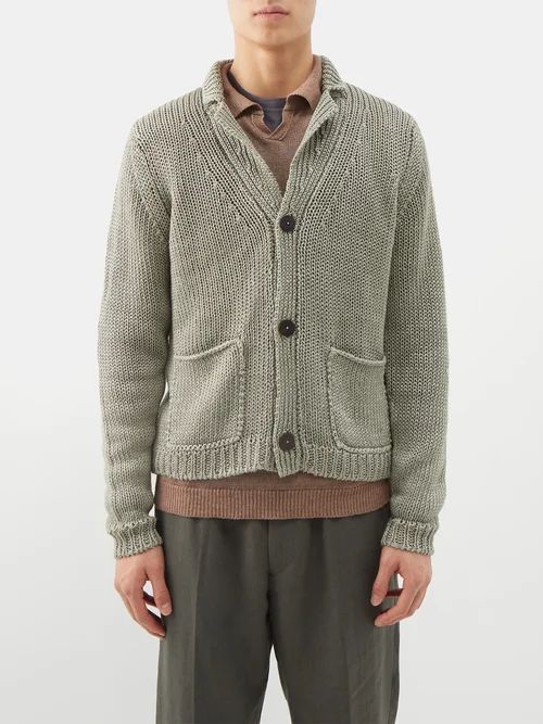 Harry Notch-collar Linen Cardigan - Mens - Green