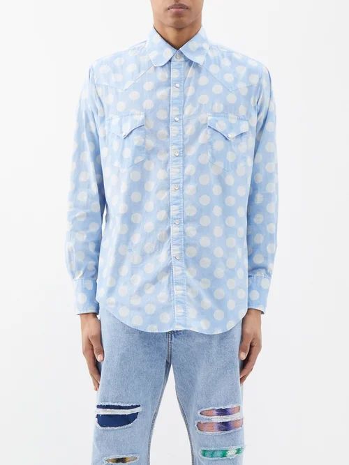 Polka Dot-print Cotton Shirt - Mens - Blue Multi