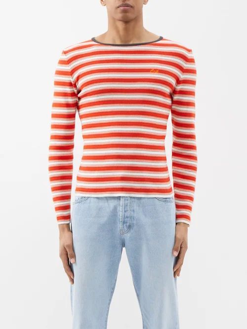 Striped Cotton-blend Long-sleeved T-shirt - Mens - Red Multi