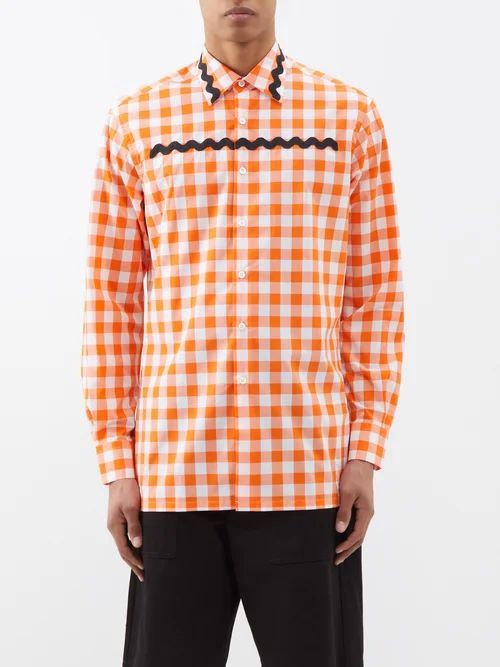 Vichy Gingham-check Cotton Shirt - Mens - Orange White