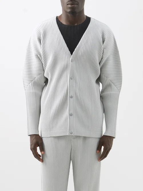 Pleated Technical-jersey Cardigan - Mens - Light Grey
