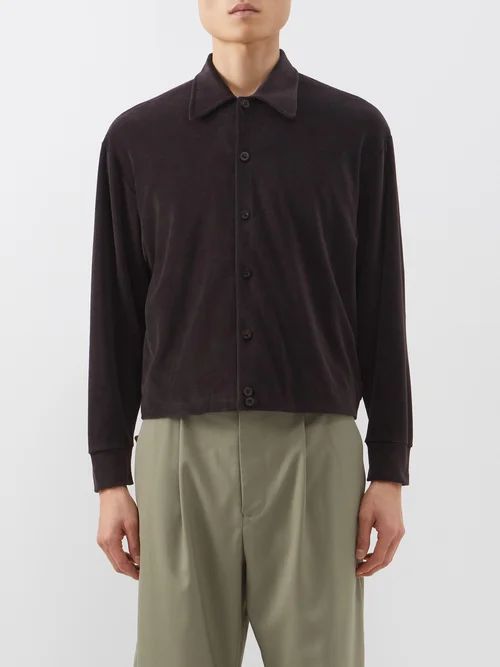 Cropped Cotton-blend Velour Overshirt - Mens - Brown