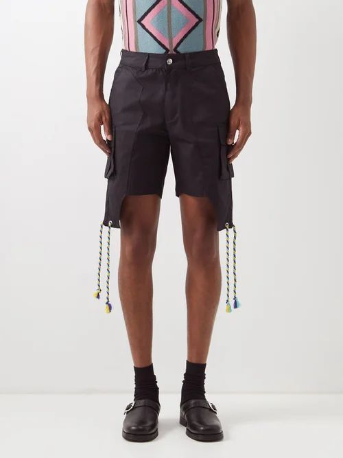 Drawcord-cuff Cotton-twill Cargo Shorts - Mens - Black