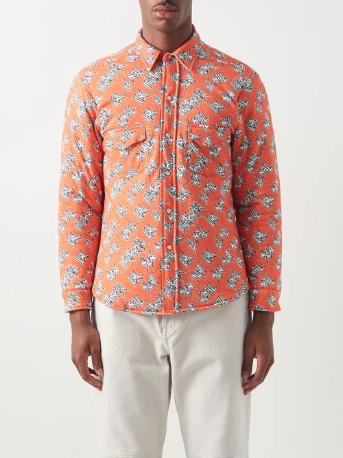 Be Nice-print Cotton Shirt - Mens - Orange Multi