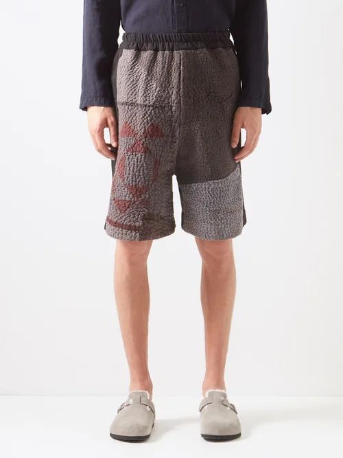 Donny Patchwork Vintage Wool And Cotton Shorts - Mens - Brown