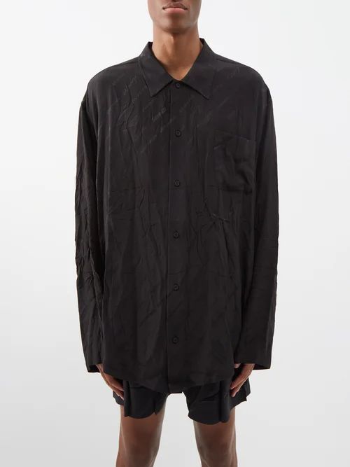 Creased Logo-jacquard Silk Shirt - Mens - Black