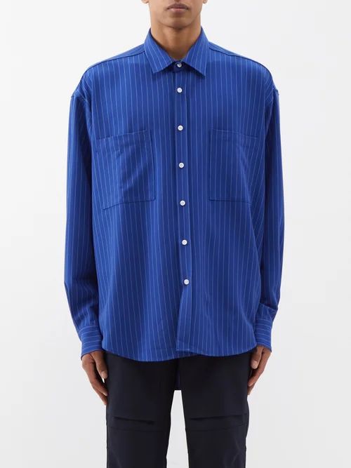 Gus Patch-pocket Pinstriped Canvas Shirt - Mens - Blue