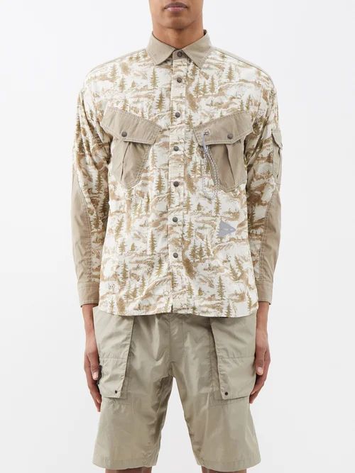 In The Mountain Printed Cotton-blend Shirt - Mens - Beige