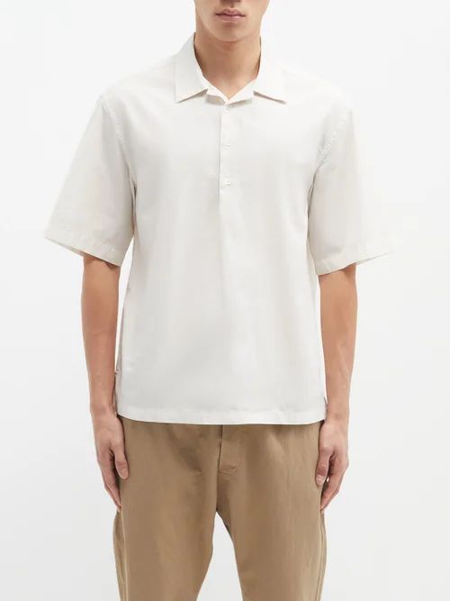 Mola Quarter-button Cotton-poplin Shirt - Mens - Cream