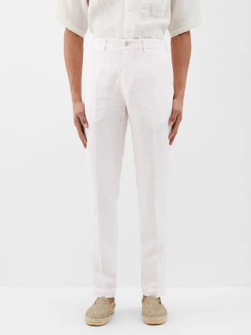 120% Lino - Linen Slim-leg Trousers - Mens - Light Pink