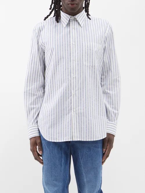 Adrian Striped Cotton Shirt - Mens - Blue