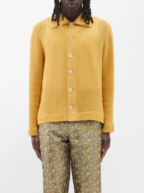 Ajani Fringe-trim Cotton-blend Mesh Overshirt - Mens - Yellow
