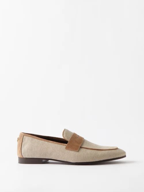 Cotton And Suede Loafers - Mens - Ivory