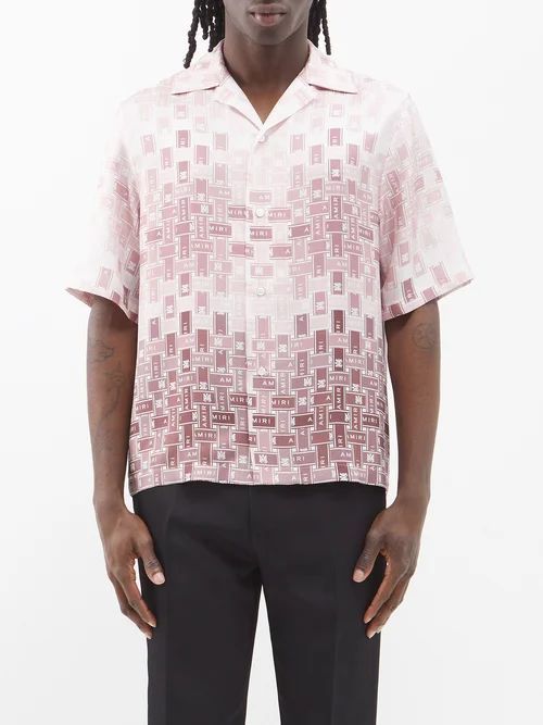 Gradient Tape-print Silk-twill Bowling Shirt - Mens - Multi