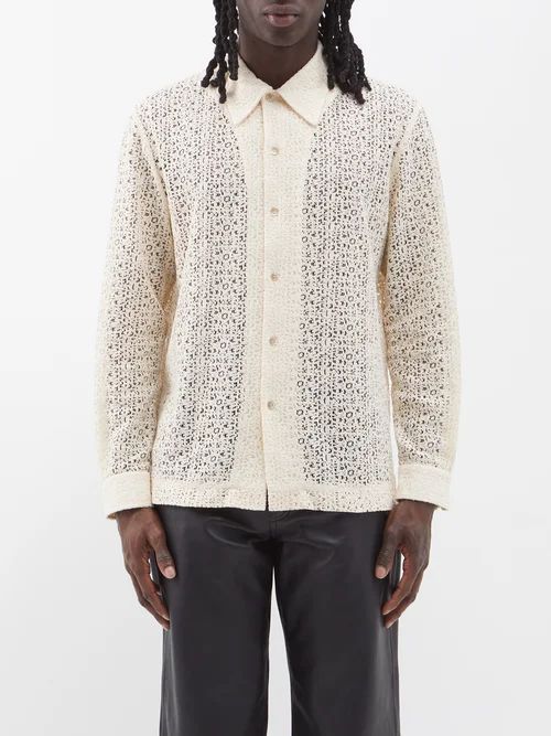 Jagou Floral-crochet Cotton Shirt - Mens - White