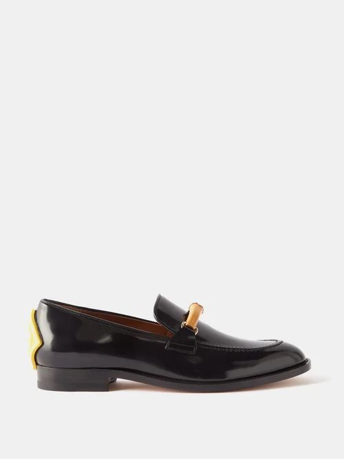 Logo-patch Leather Loafers - Mens - Black Yellow