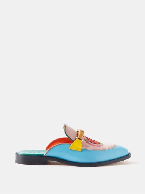 Memphis Colour-block Leather Backless Loafers - Mens - Multi
